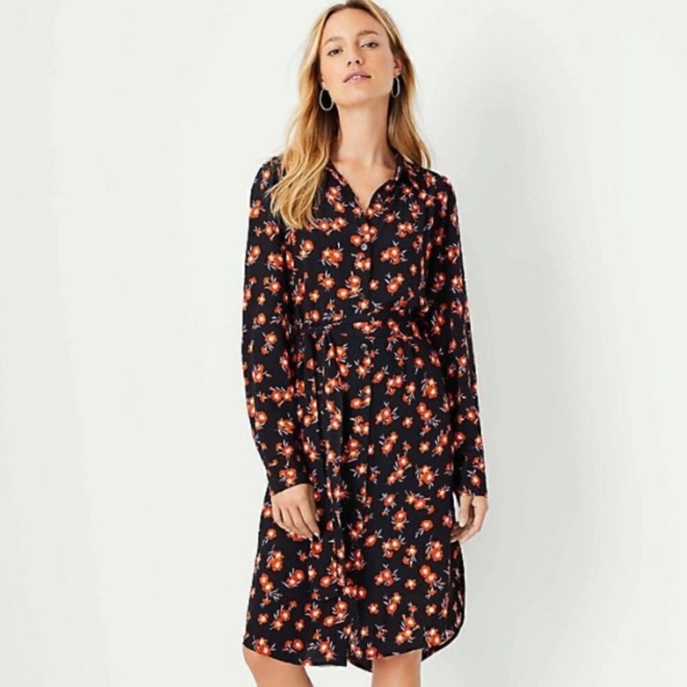 Ann Taylor Floral Button Up MIDI Dress size Small